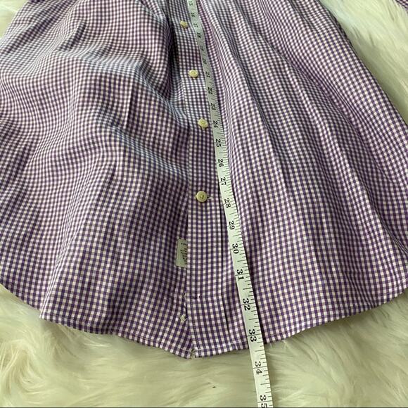 Peter Millar Nanoluxe Cotton Gingham Plaid Size L Purple Long Sleeve Button Down - Picture 6 of 7
